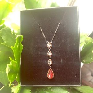 Three Studs Silver and Red Necklace